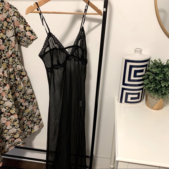 H&M | Lace Sheer Black V-Neck Sexy Lingerie Maxi Slip Dress - Picture 3 of 6